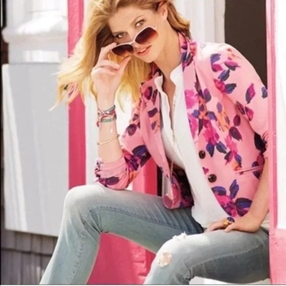 Cabi 8 Pink Floral Blazer Jacket Twee Academia Career Office 804 ROSE GARDEN - Picture 1 of 8